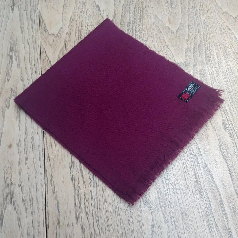 Burgundy maroon cashmere scarf with subtle fringe